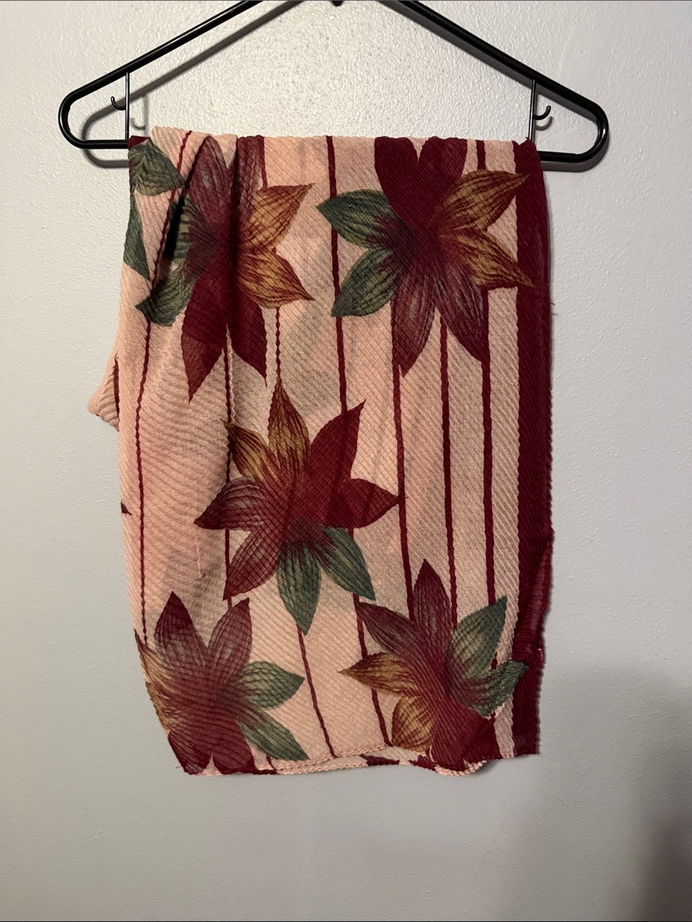 Source Unknown Burgundy and Blush Floral Scarf